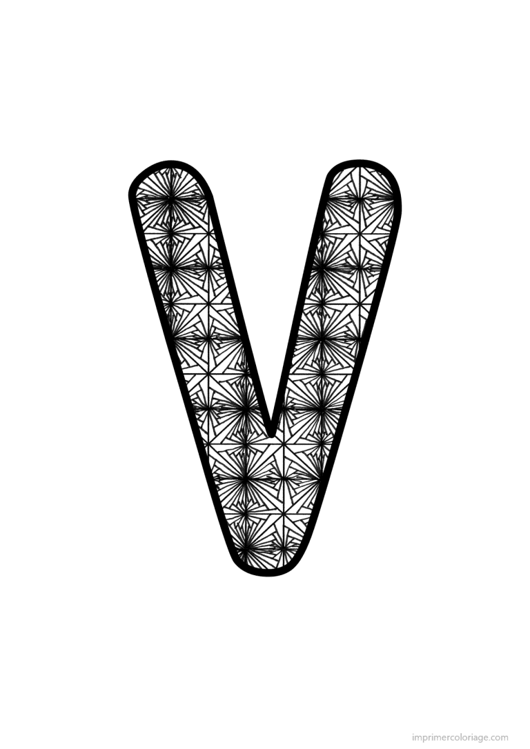 coloriage lettre v motif fleuri - dessin gratuit &agrave; imprimer