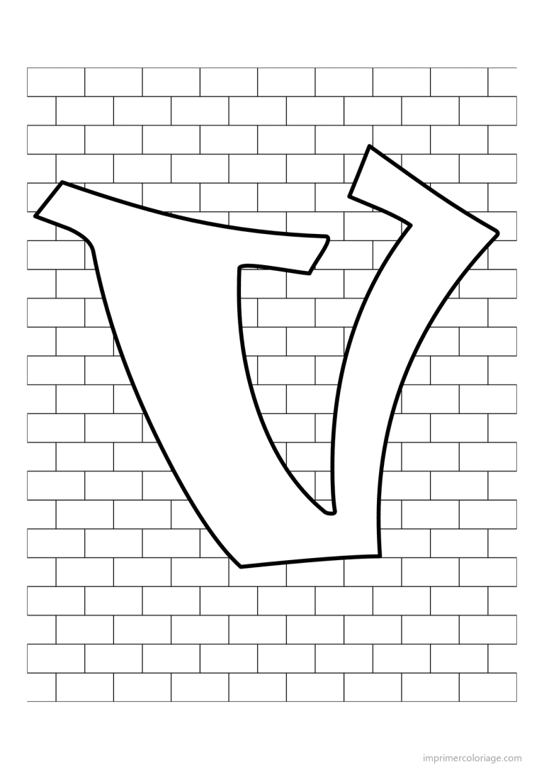 coloriage lettre v mur de briques - dessin gratuit &agrave; imprimer