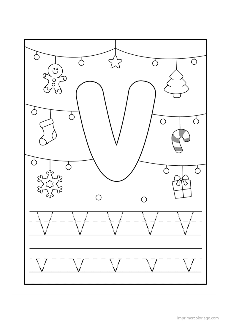 coloriage lettre v noel - dessin gratuit &agrave; imprimer