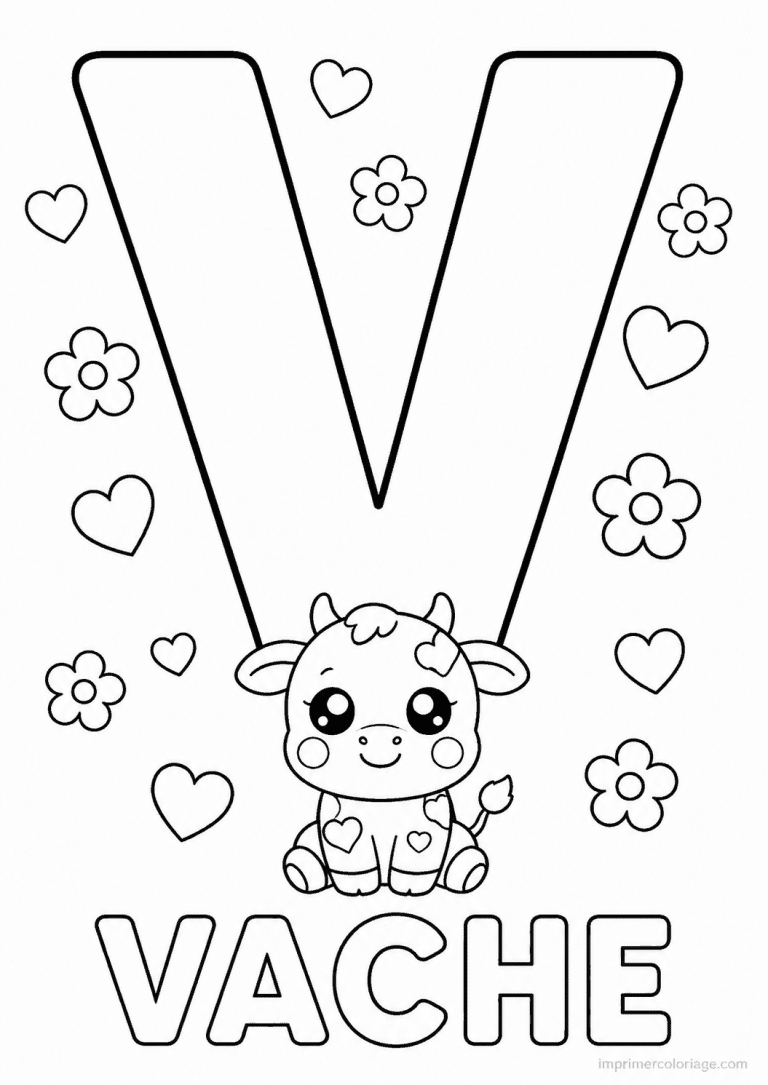 coloriage lettre v vache - dessin gratuit &agrave; imprimer