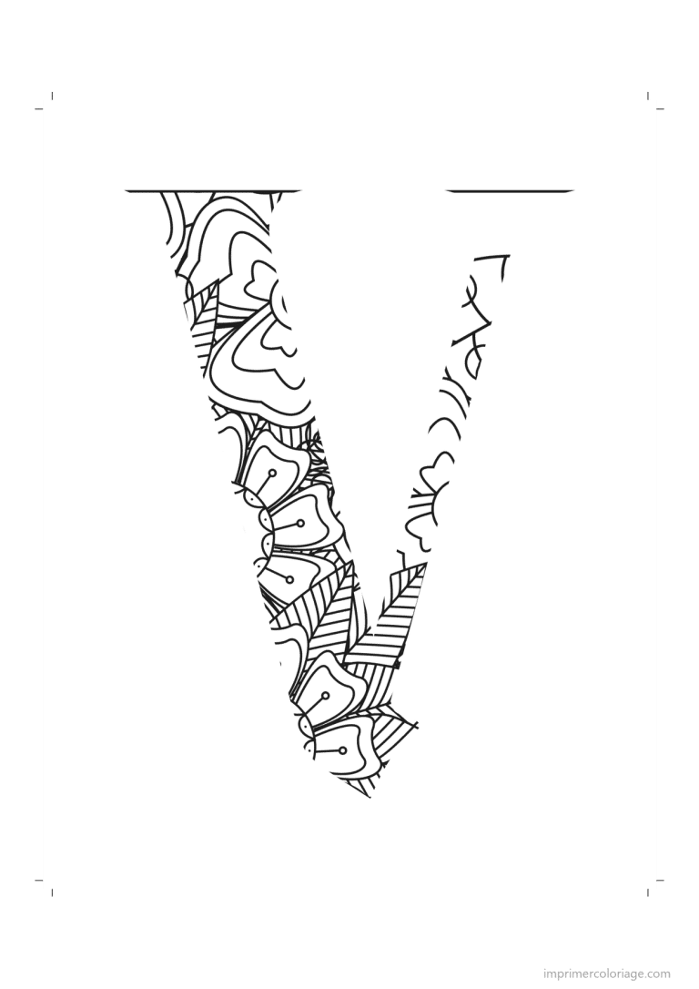 coloriage lettre v zentangle - dessin gratuit &agrave; imprimer