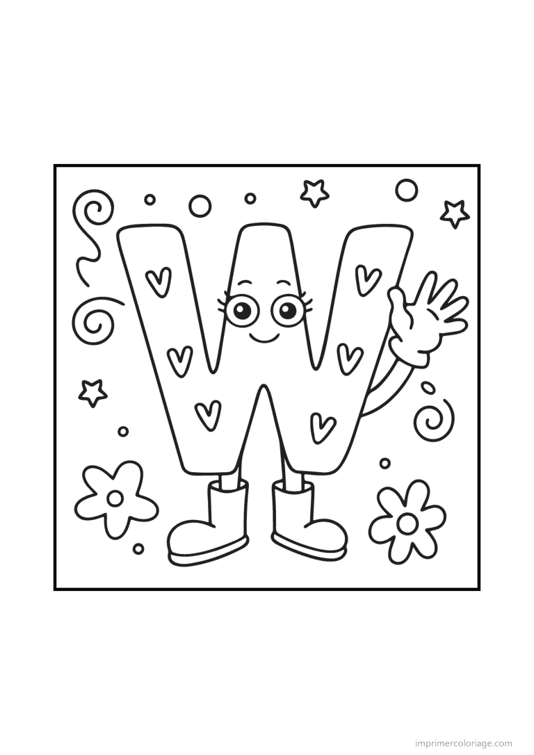 coloriage lettre w bonhomme doodle - dessin gratuit &agrave; imprimer