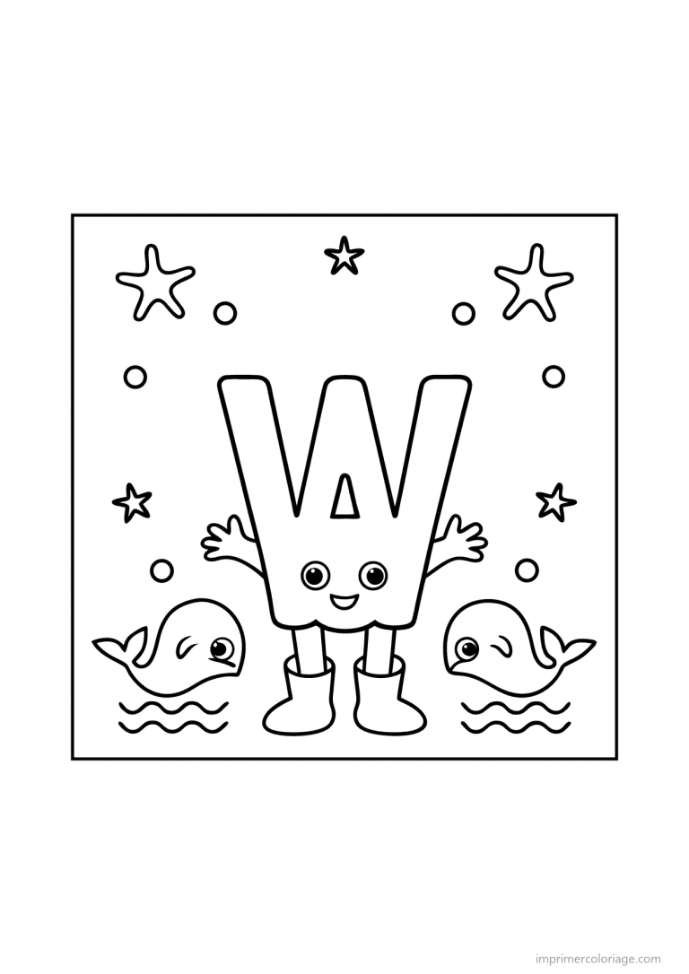 coloriage lettre w bonhomme etoiles - dessin gratuit &agrave; imprimer