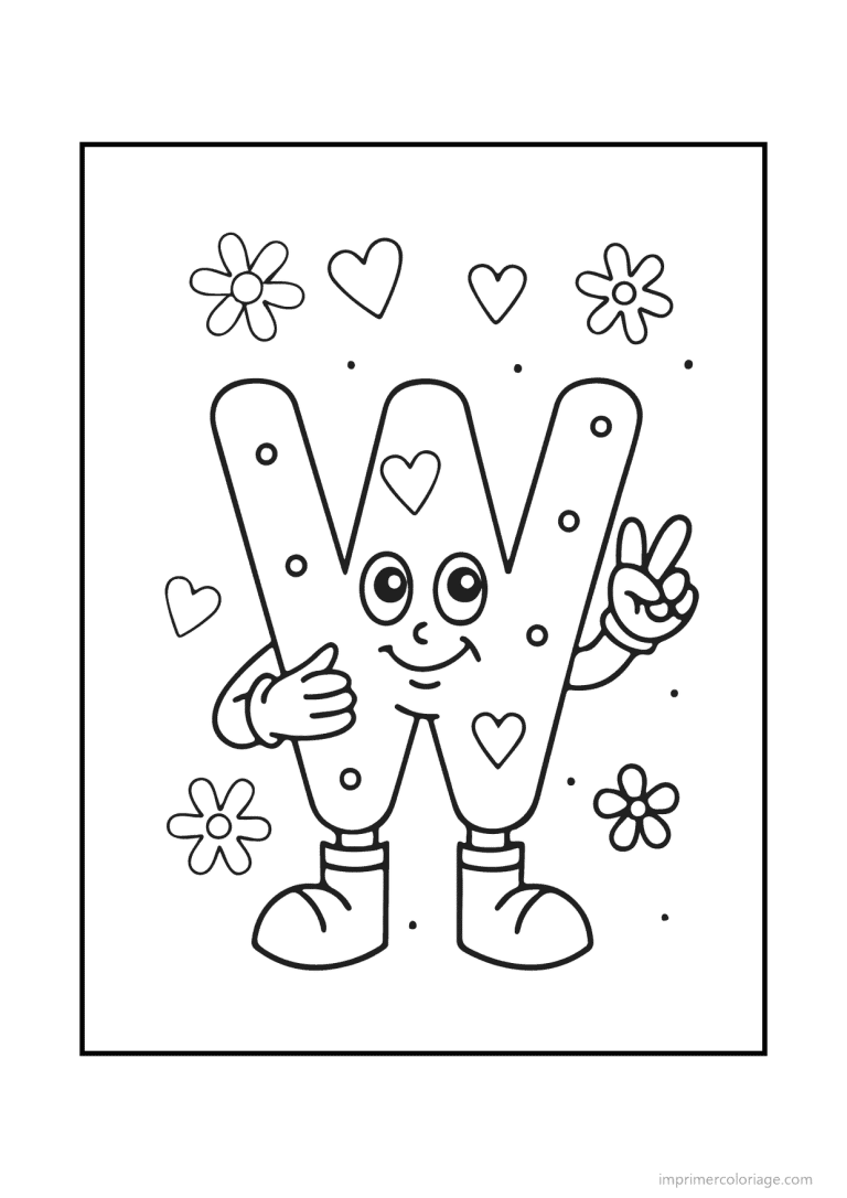 coloriage lettre w bonhomme souriant - dessin gratuit &agrave; imprimer