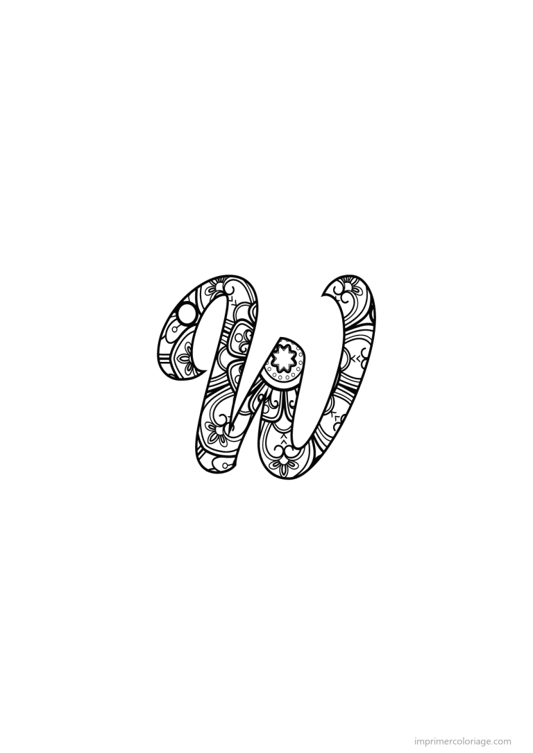 coloriage lettre w calligraphie - dessin gratuit &agrave; imprimer
