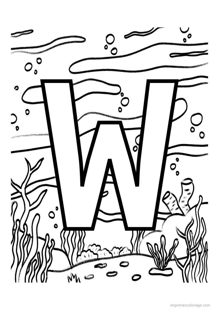 coloriage lettre w fond marin - dessin gratuit &agrave; imprimer