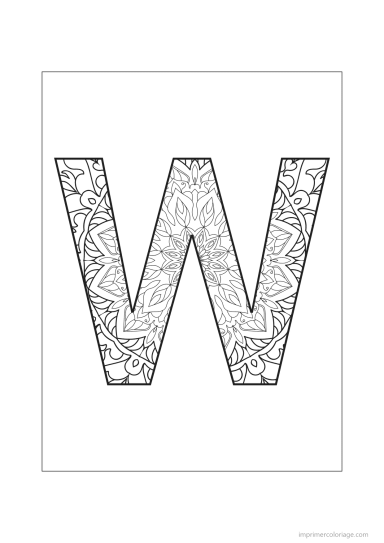 coloriage lettre w mandala - dessin gratuit &agrave; imprimer