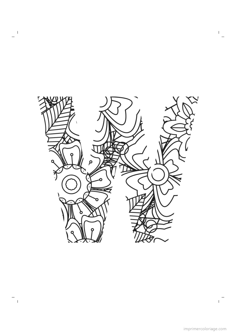 coloriage lettre w minuscule zentangle - dessin gratuit &agrave; imprimer