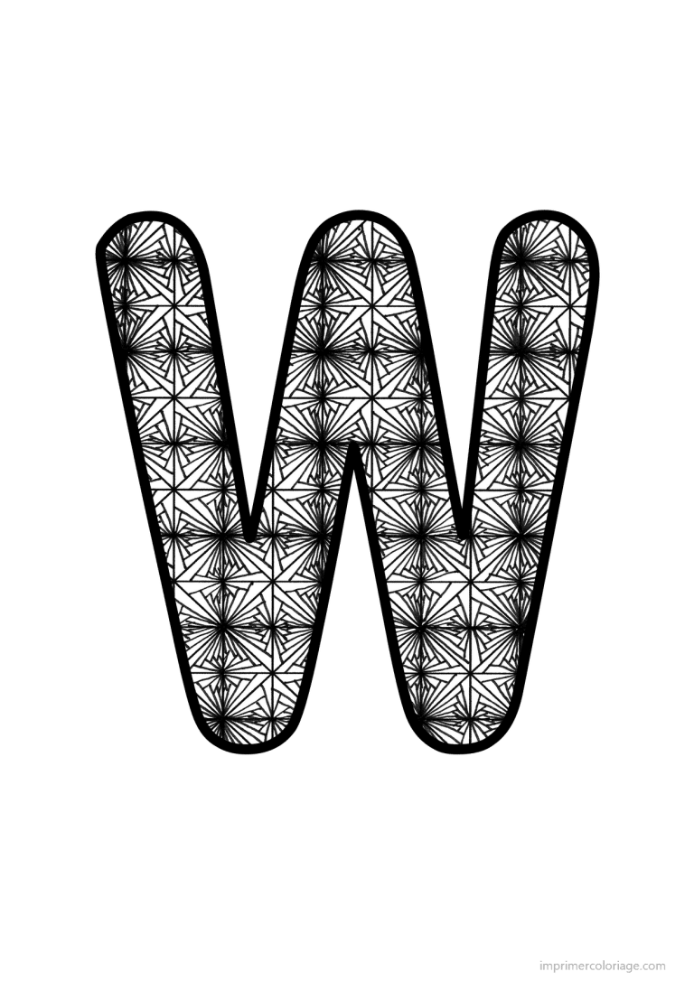 coloriage lettre w motif fleuri - dessin gratuit &agrave; imprimer