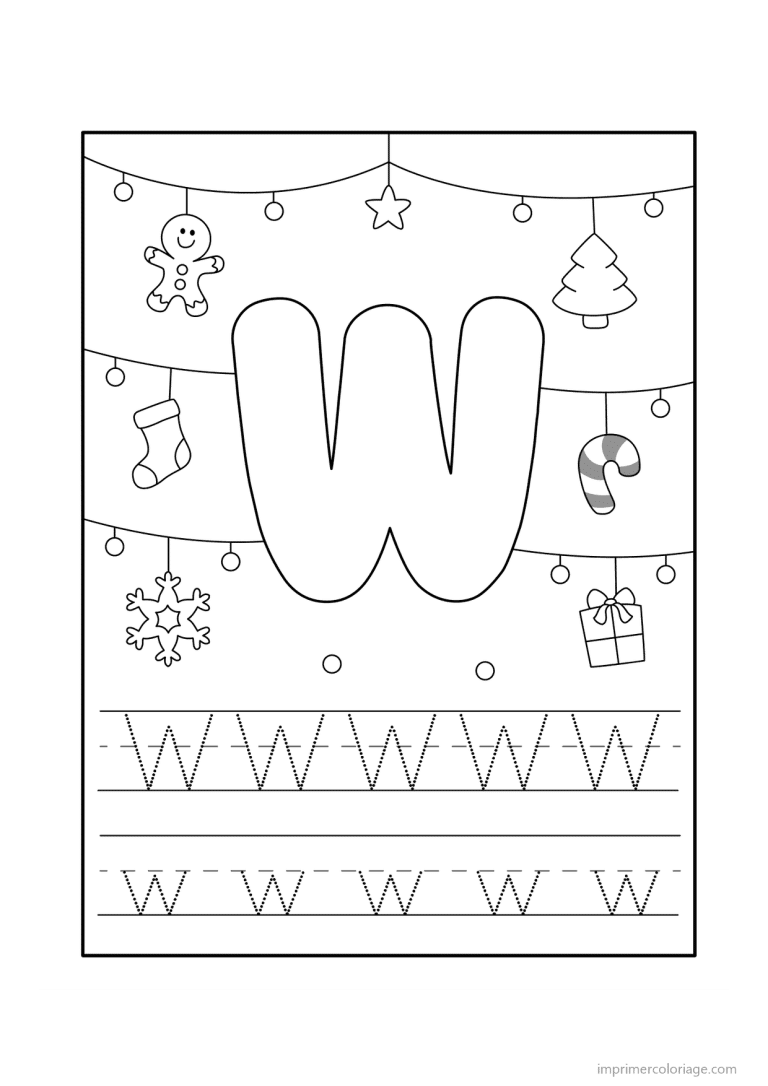 coloriage lettre w noel - dessin gratuit &agrave; imprimer