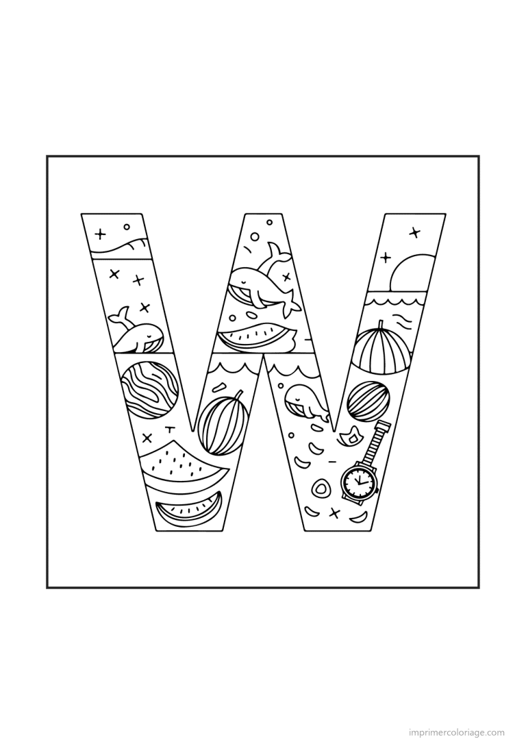 coloriage lettre w objets animaux - dessin gratuit &agrave; imprimer
