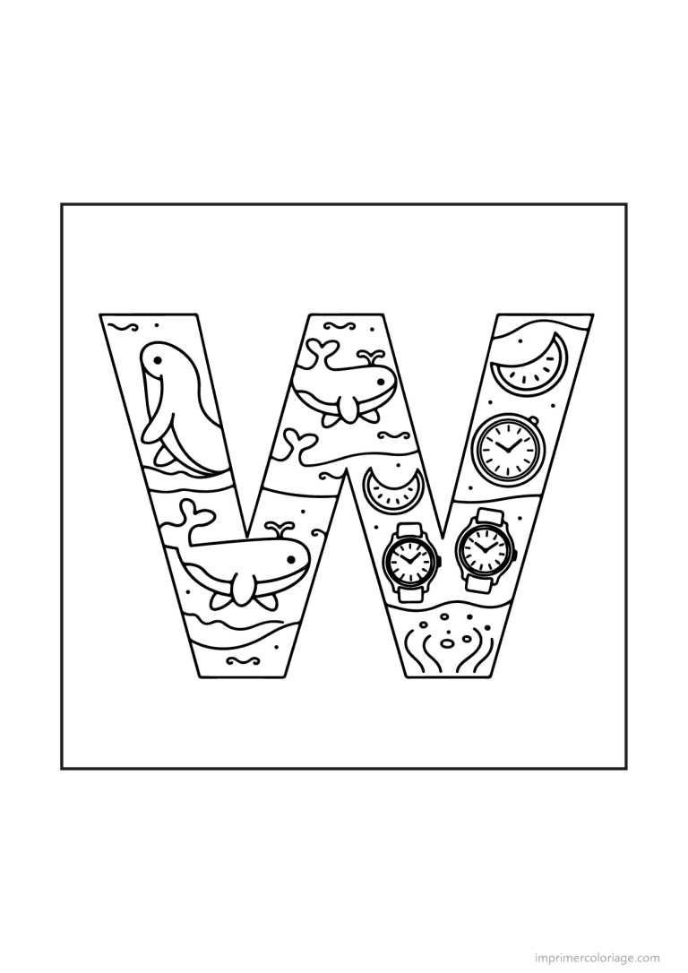 coloriage lettre w scene illustree - dessin gratuit &agrave; imprimer