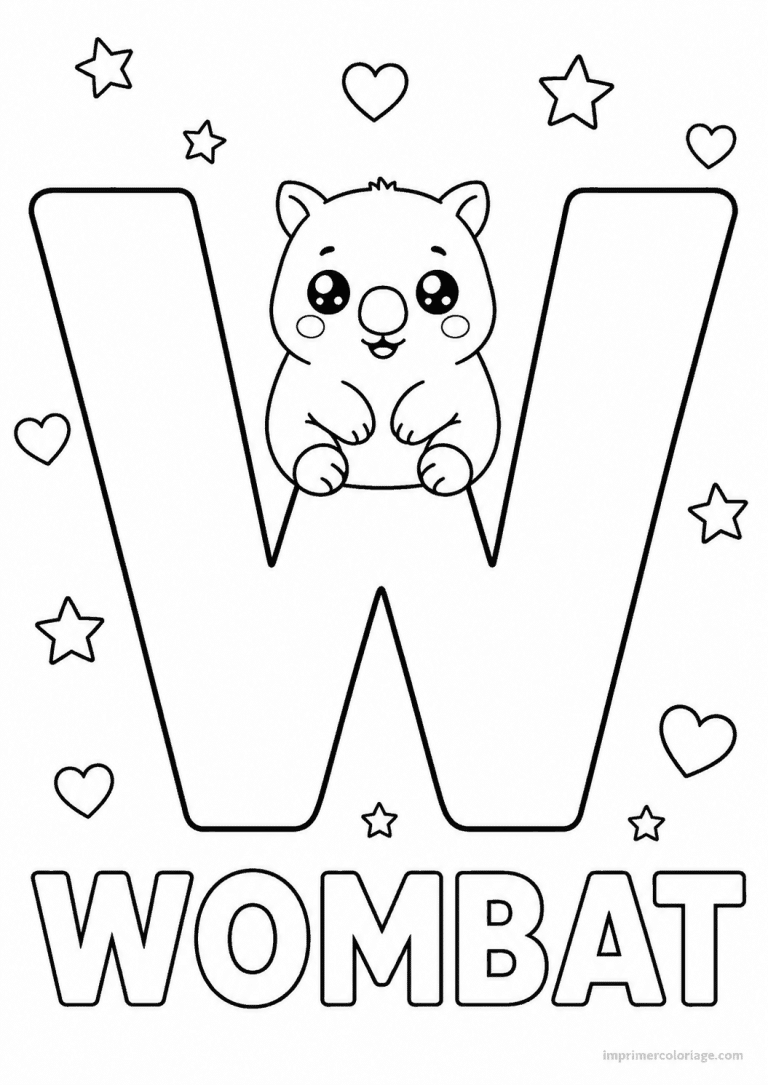 coloriage lettre w wombat - dessin gratuit &agrave; imprimer
