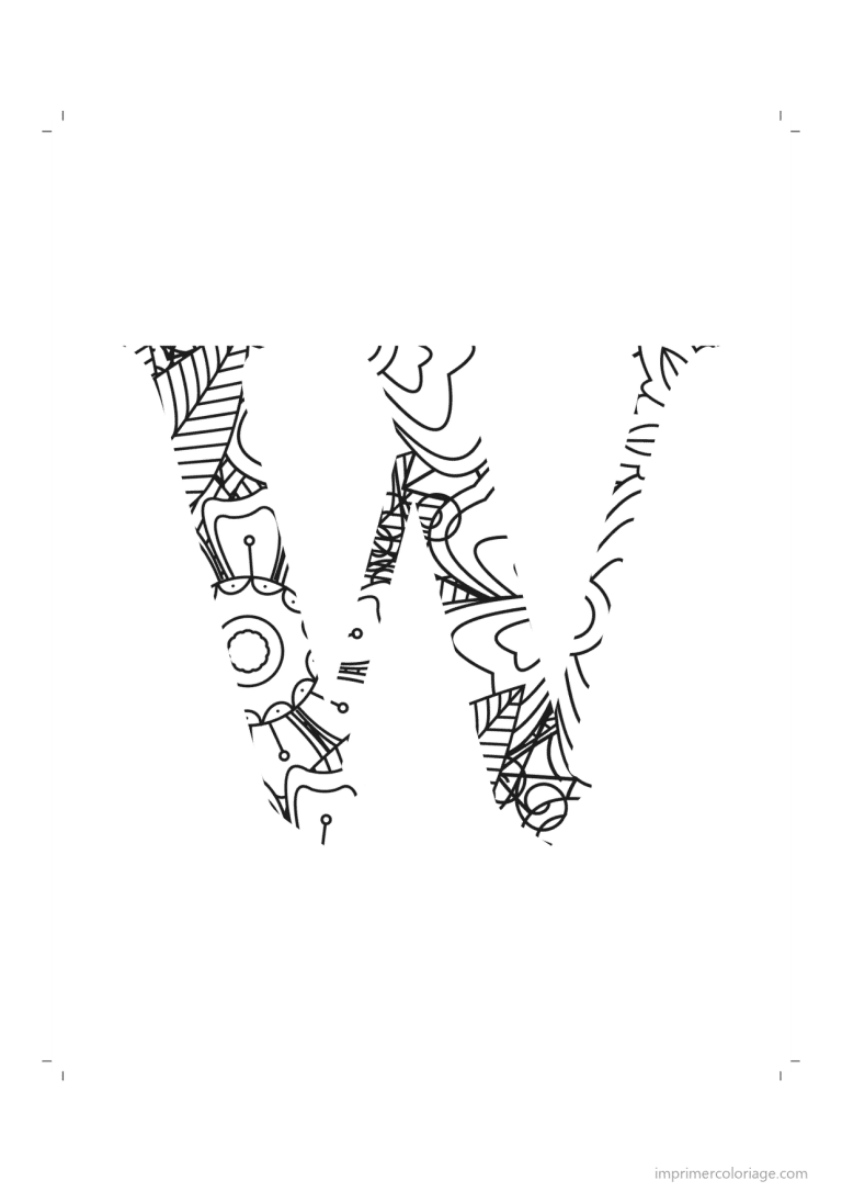 coloriage lettre w zentangle - dessin gratuit &agrave; imprimer