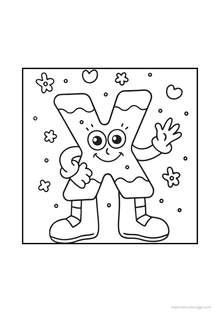 coloriage lettre x bonhomme doodle - dessin gratuit &agrave; imprimer