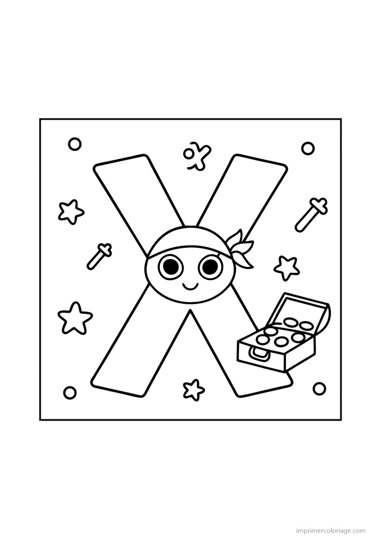 coloriage lettre x bonhomme etoiles - dessin gratuit &agrave; imprimer