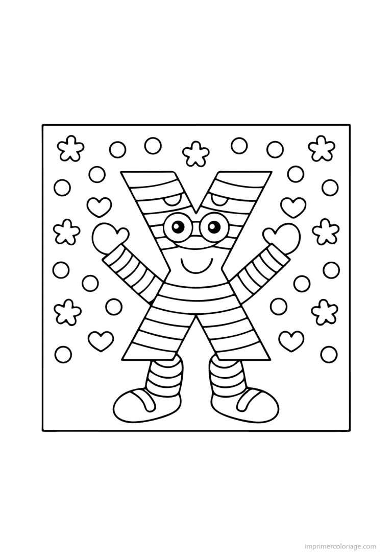 coloriage lettre x bonhomme fleurs - dessin gratuit &agrave; imprimer