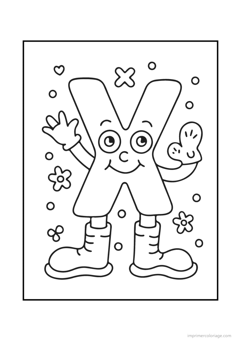 coloriage lettre x bonhomme souriant - dessin gratuit &agrave; imprimer