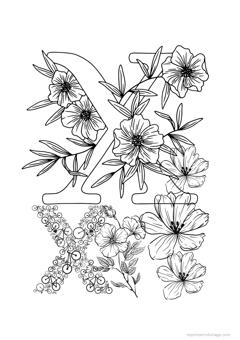 coloriage lettre x fleurs realistes - dessin gratuit &agrave; imprimer