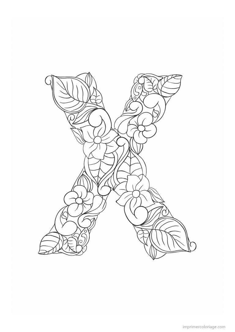 coloriage lettre x fleurs zen - dessin gratuit &agrave; imprimer