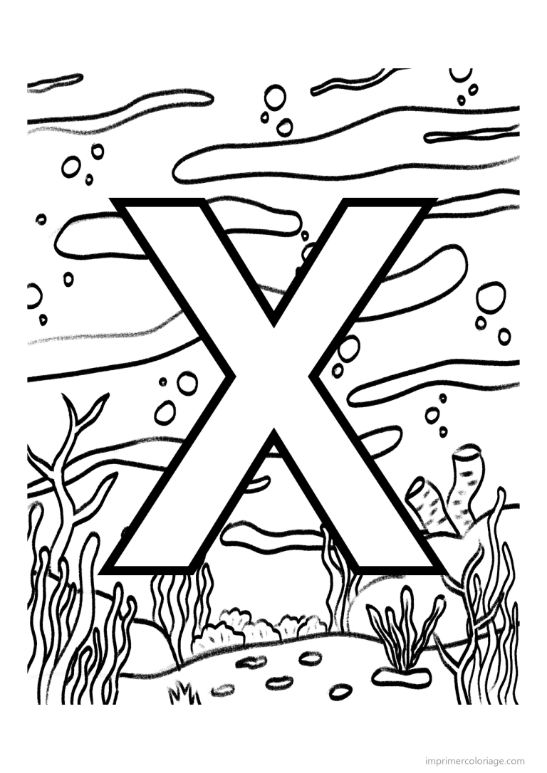 coloriage lettre x fond marin - dessin gratuit &agrave; imprimer