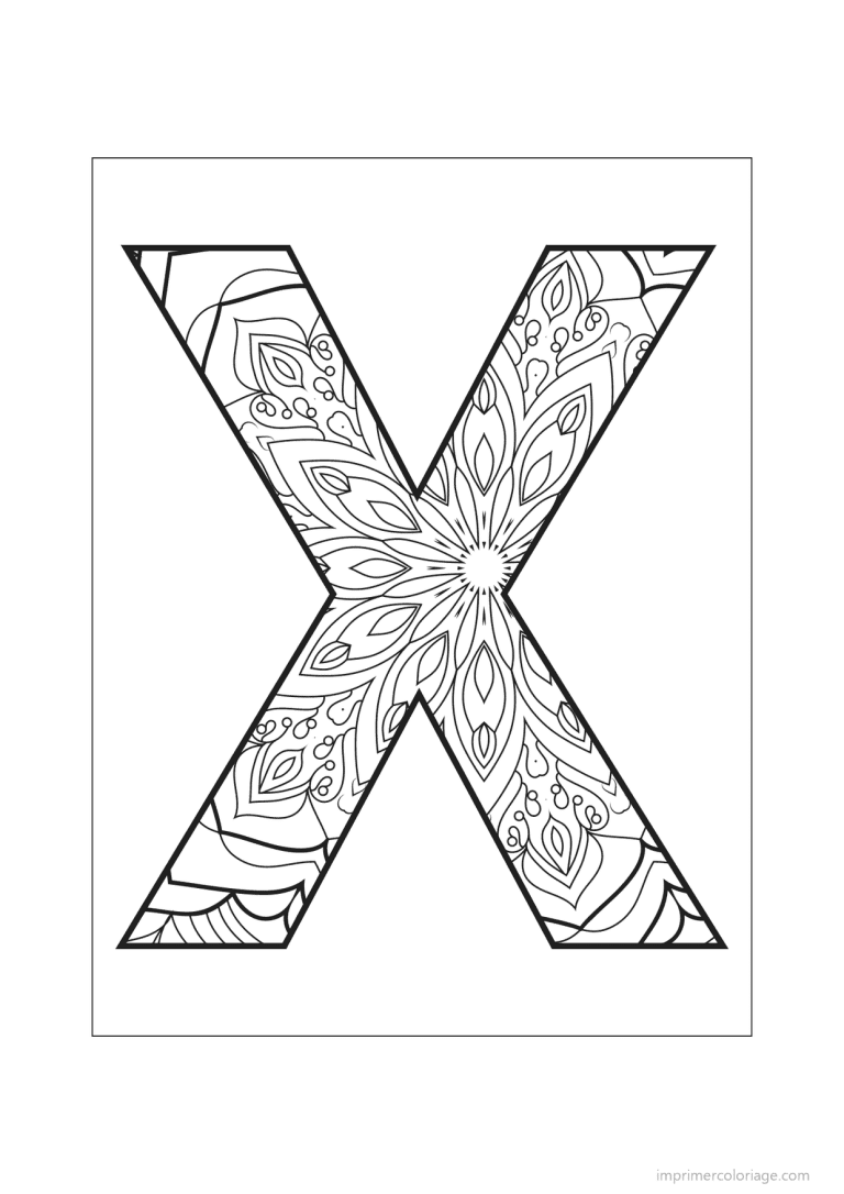 coloriage lettre x mandala fleuri - dessin gratuit &agrave; imprimer