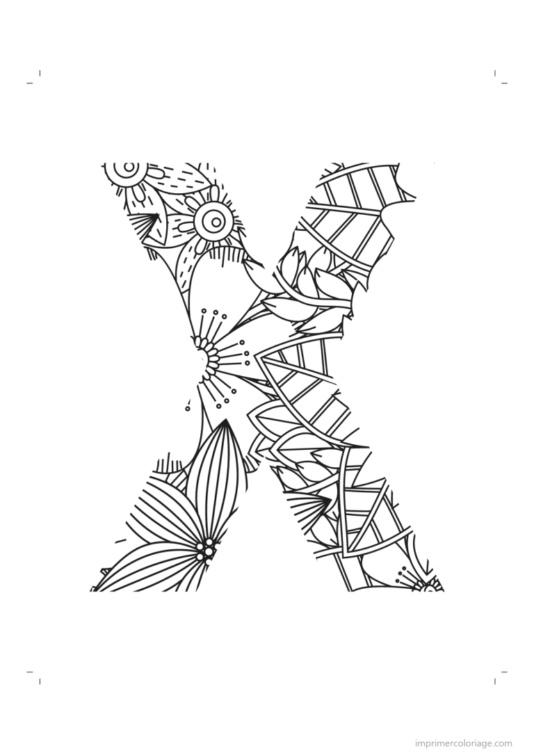 coloriage lettre x minuscule zentangle - dessin gratuit &agrave; imprimer