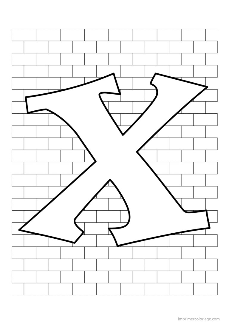 coloriage lettre x mur de briques - dessin gratuit &agrave; imprimer