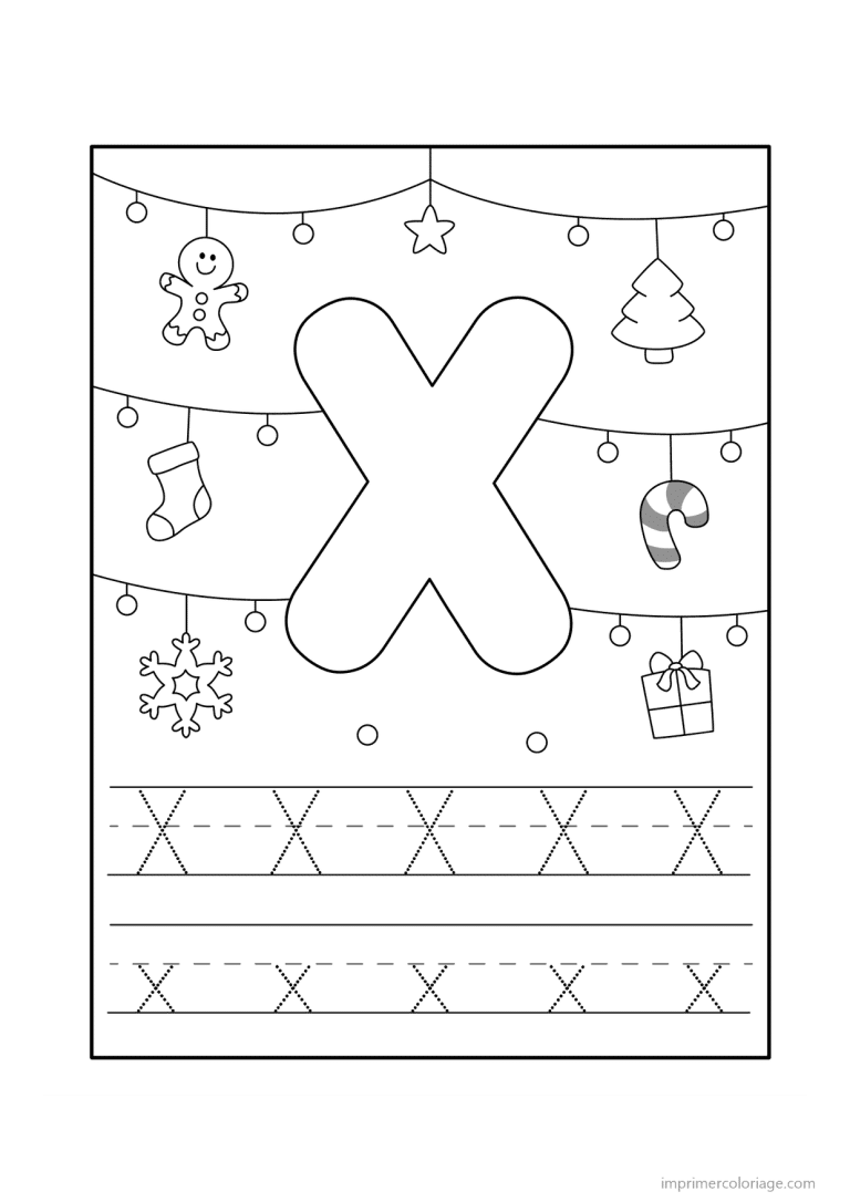 coloriage lettre x noel - dessin gratuit &agrave; imprimer