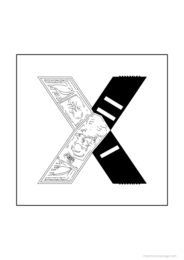 coloriage lettre x scene illustree - dessin gratuit &agrave; imprimer