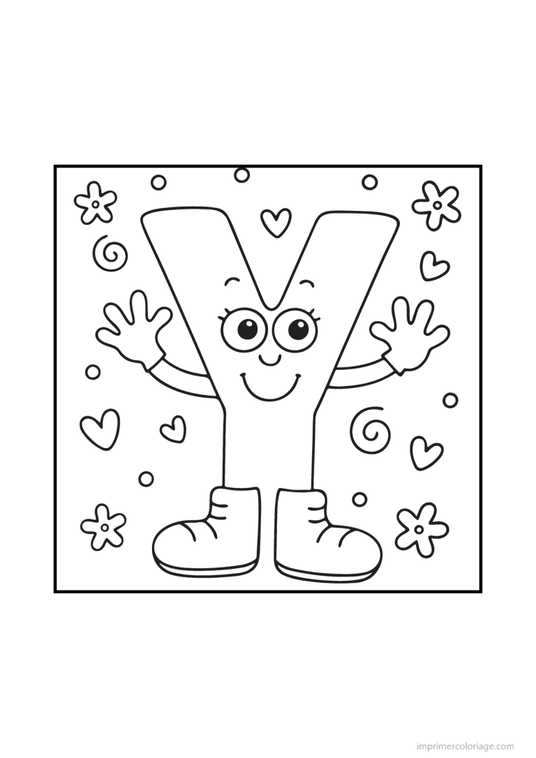 coloriage lettre y bonhomme doodle - dessin gratuit &agrave; imprimer