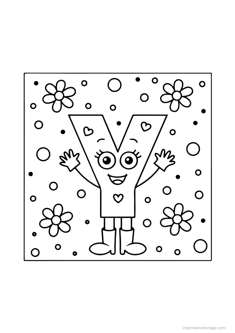 coloriage lettre y bonhomme fleurs - dessin gratuit &agrave; imprimer