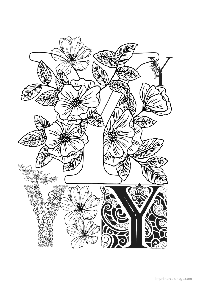 coloriage lettre y fleurs realistes - dessin gratuit &agrave; imprimer