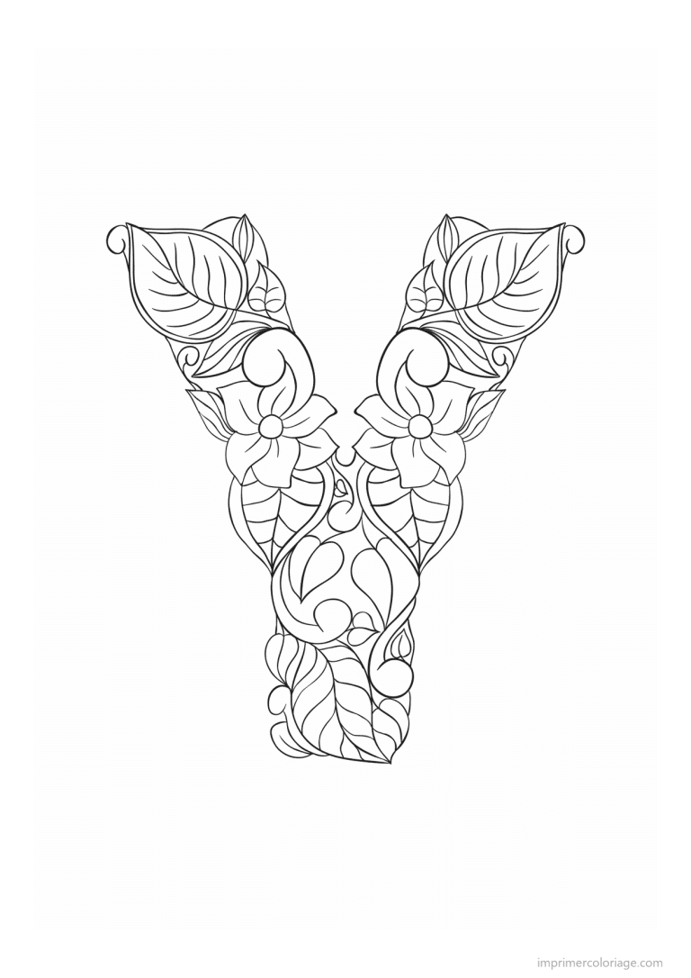 coloriage lettre y fleurs zen - dessin gratuit &agrave; imprimer