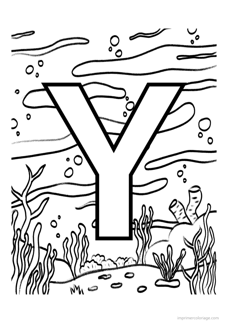coloriage lettre y fond marin - dessin gratuit &agrave; imprimer