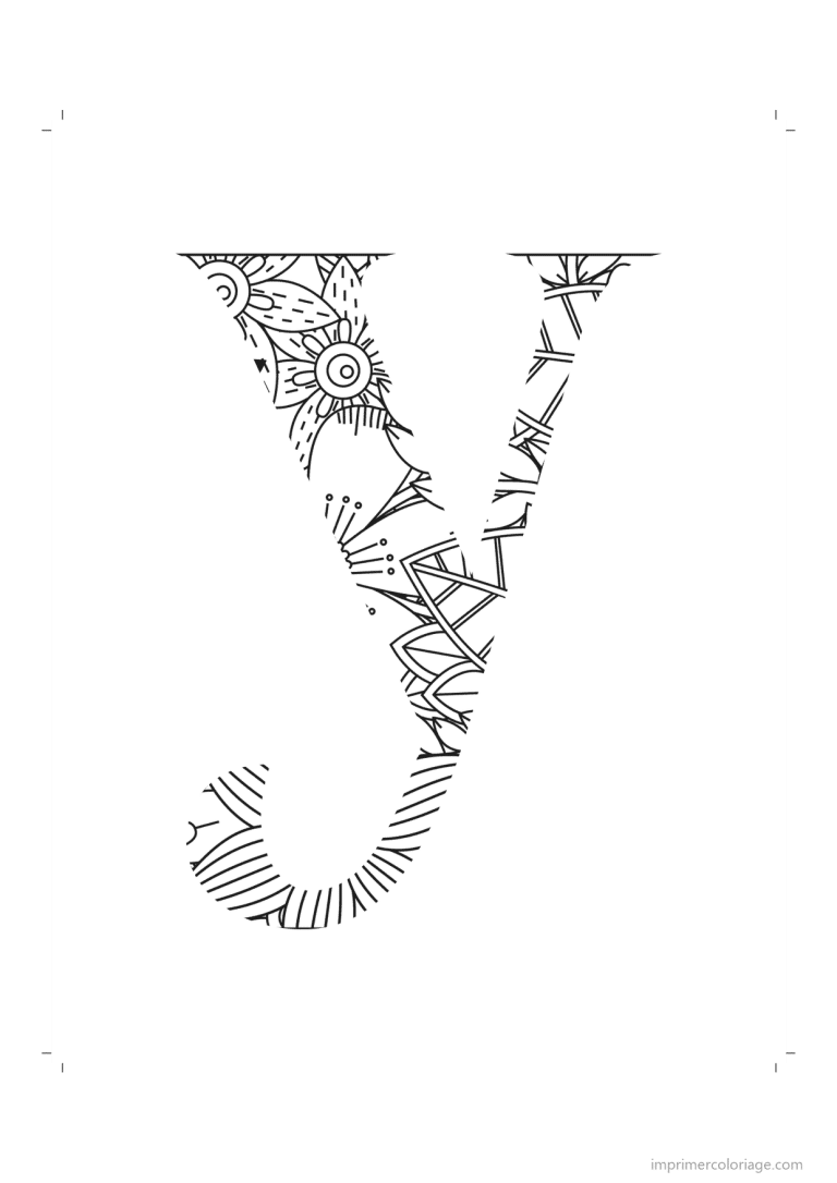 coloriage lettre y minuscule zentangle - dessin gratuit &agrave; imprimer