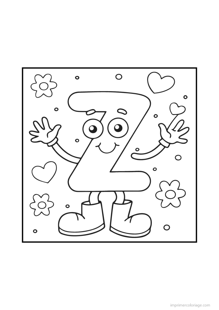 coloriage lettre z bonhomme doodle - dessin gratuit &agrave; imprimer