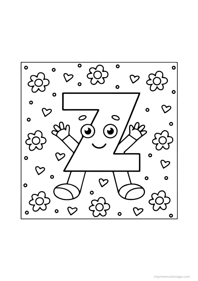 coloriage lettre z bonhomme fleurs - dessin gratuit &agrave; imprimer