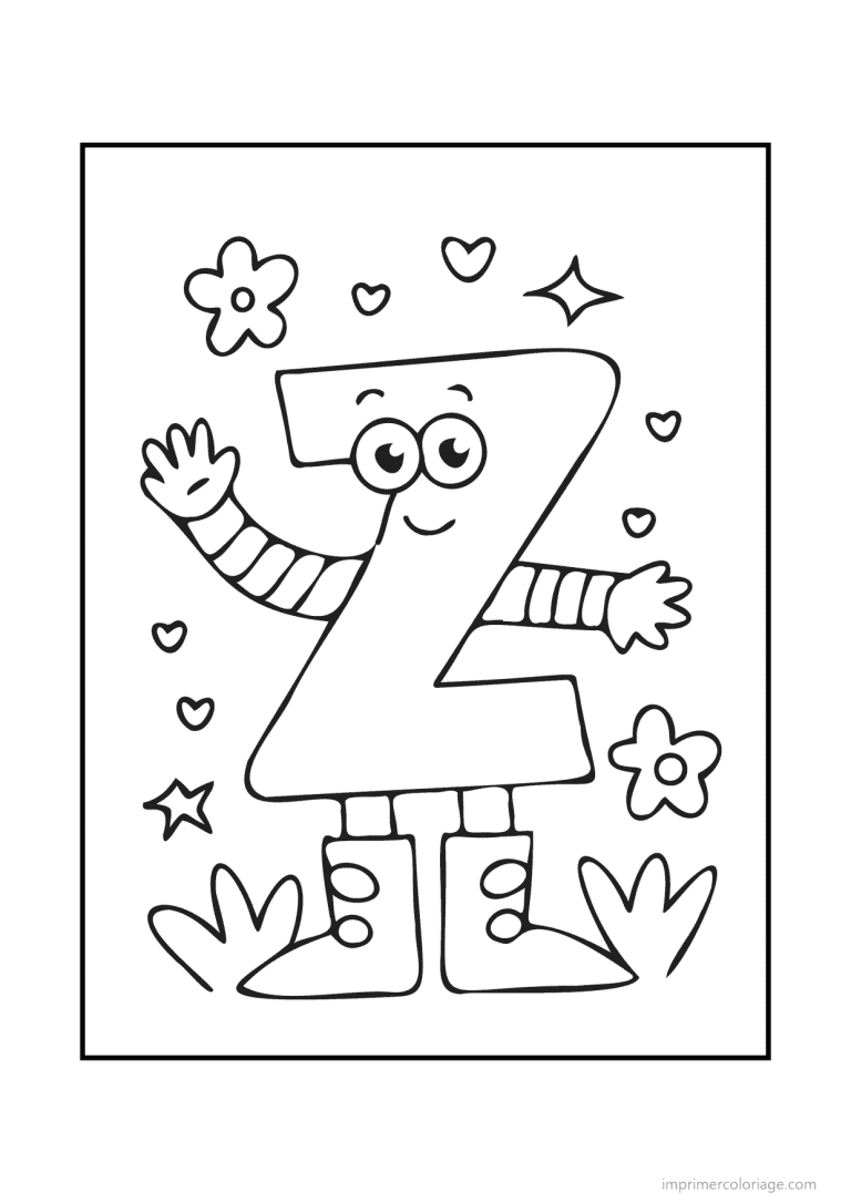 coloriage lettre z bonhomme souriant - dessin gratuit &agrave; imprimer