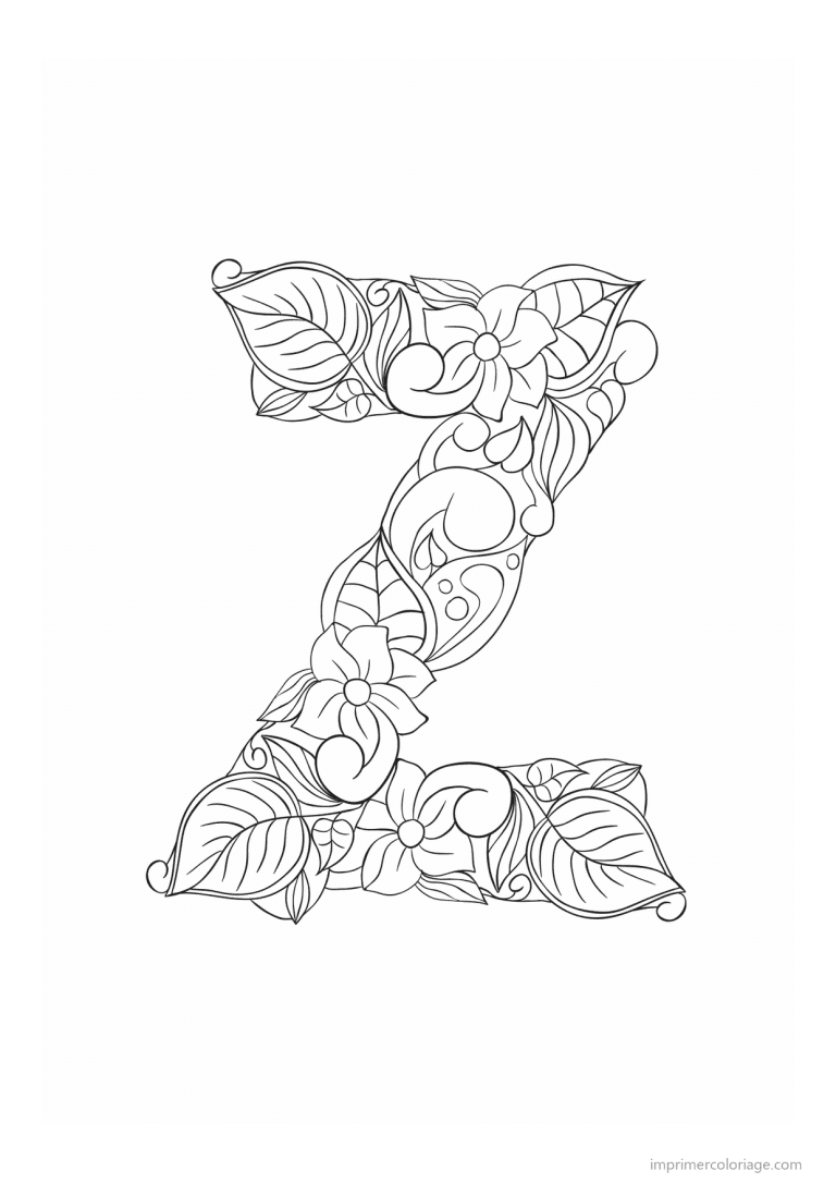 coloriage lettre z fleurs zen - dessin gratuit &agrave; imprimer