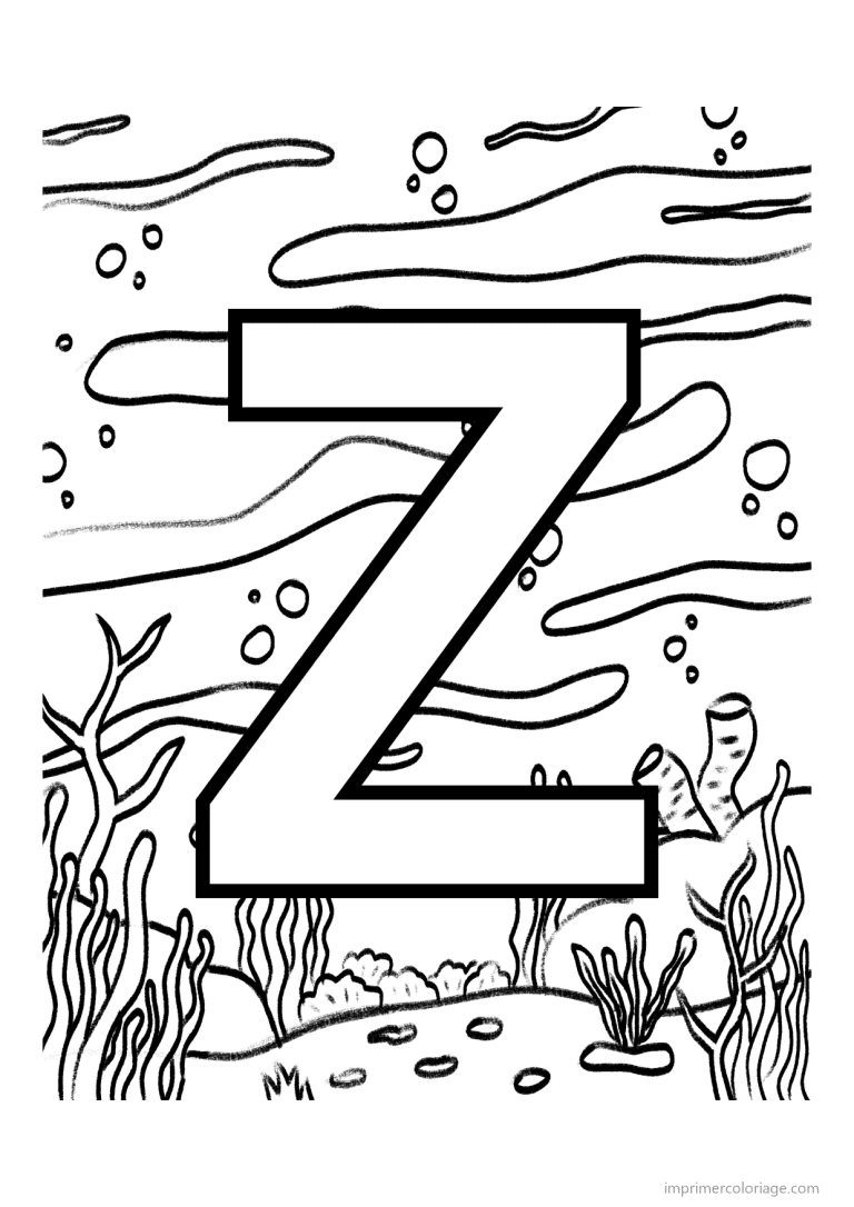coloriage lettre z fond marin - dessin gratuit &agrave; imprimer