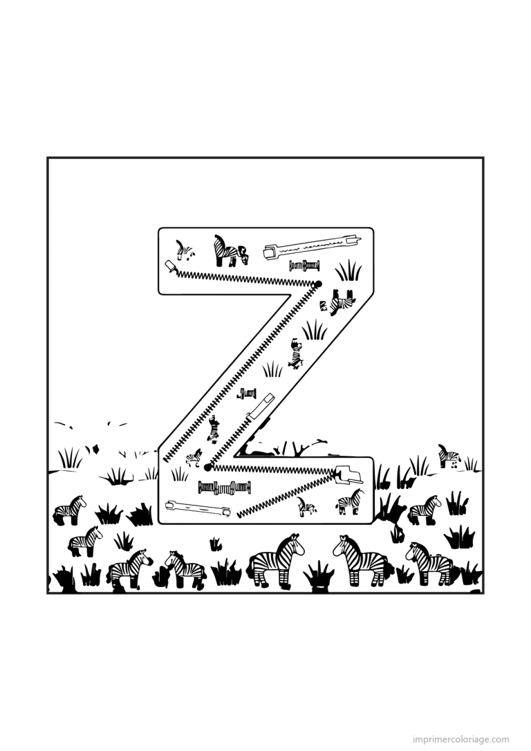 coloriage lettre z objets animaux - dessin gratuit &agrave; imprimer