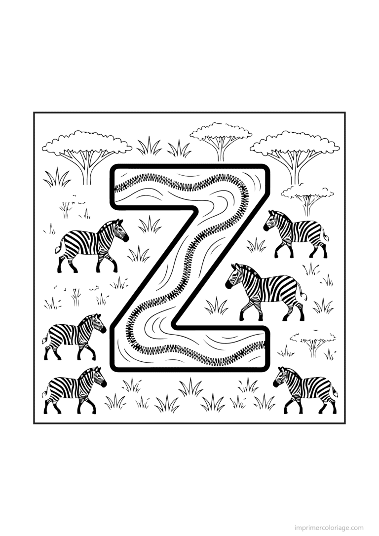 coloriage lettre z scene illustree - dessin gratuit &agrave; imprimer