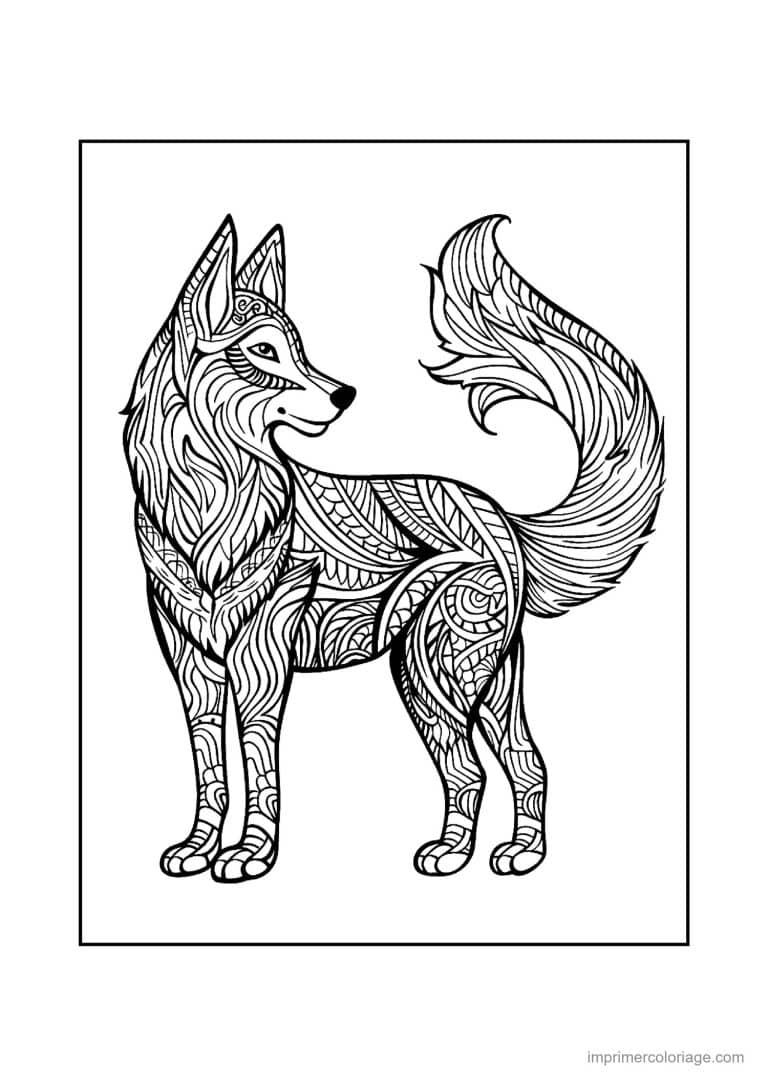 coloriage loup mandala 03 - dessin gratuit &agrave; imprimer