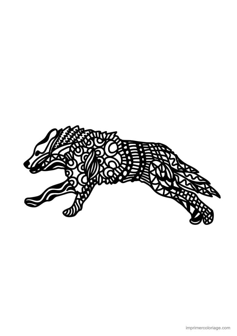 coloriage loup mandala bondissant zentangle - dessin gratuit &agrave; imprimer