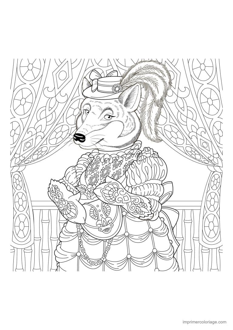 coloriage loup mandala dame louve robe vintage - dessin gratuit &agrave; imprimer