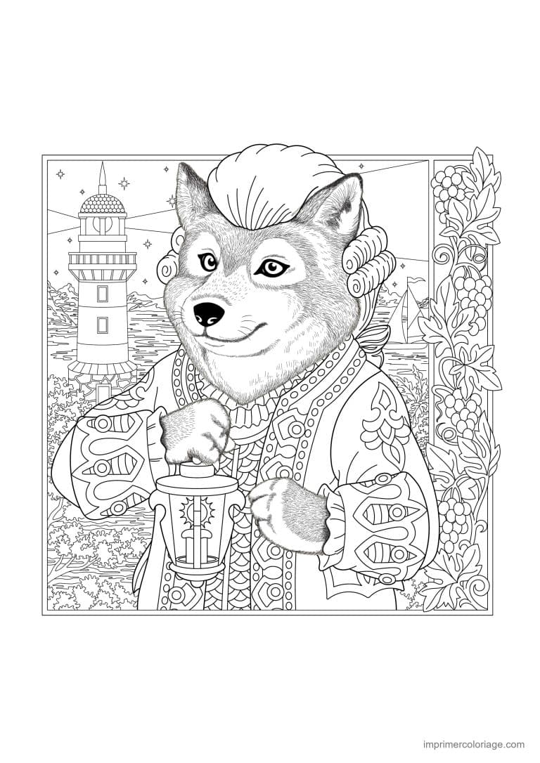 coloriage loup mandala seigneur loup costume chateau - dessin gratuit &agrave; imprimer