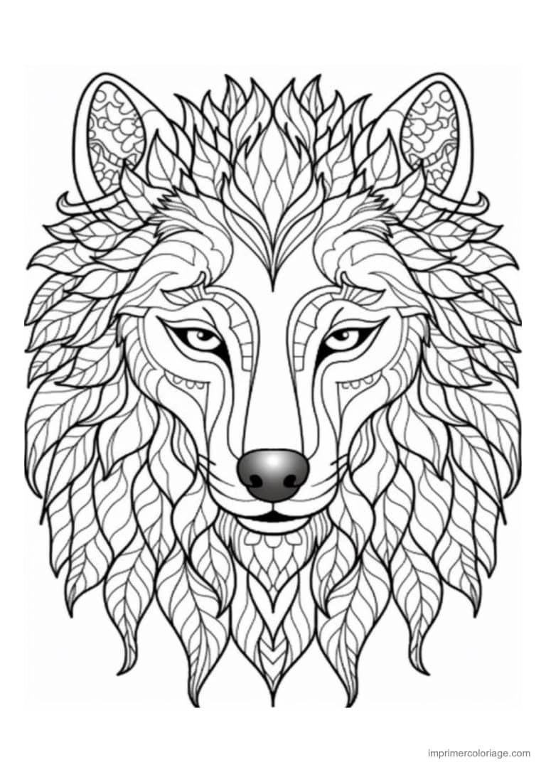 coloriage loup mandala tete feuillage doux - dessin gratuit &agrave; imprimer