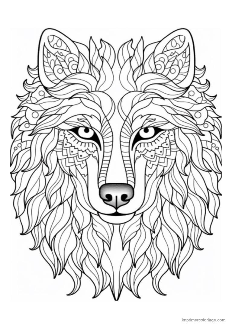 coloriage loup mandala tete fourrure fluide - dessin gratuit &agrave; imprimer