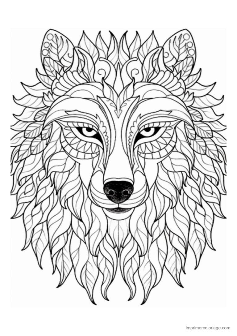 coloriage loup mandala tete parfaitement symetrique - dessin gratuit &agrave; imprimer